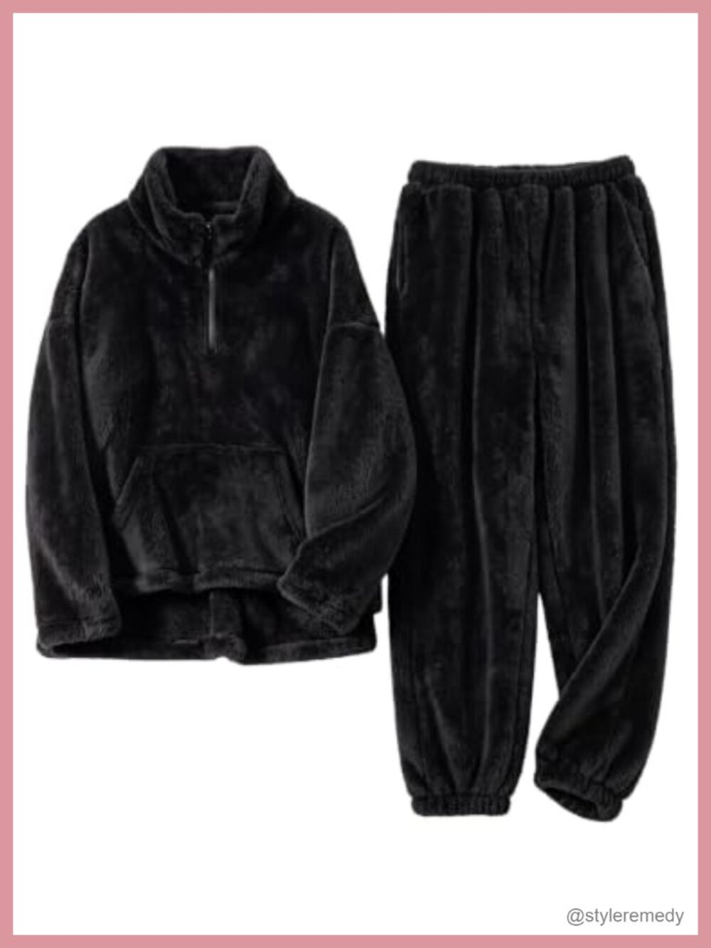 Men's Fleece Plush 2-Piece Pajama Set Quarter Zip Winter Lounge